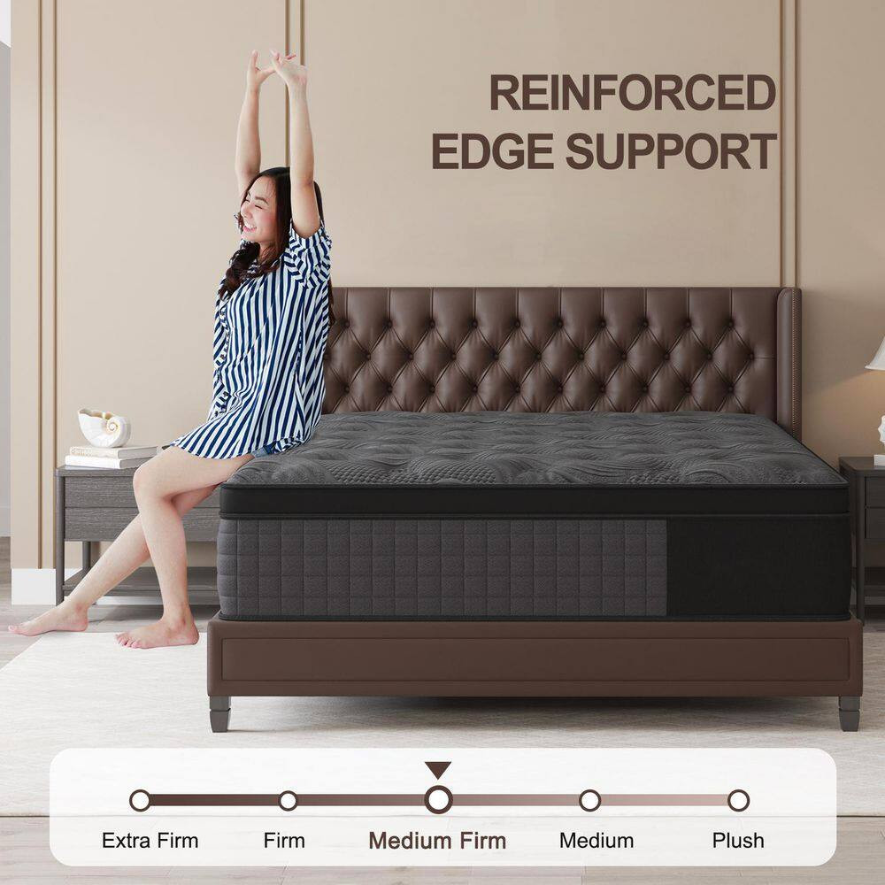 King Medium Firm Gel Memory Foam 14 In. Hybrid Mattress Euro Top Individually Wr