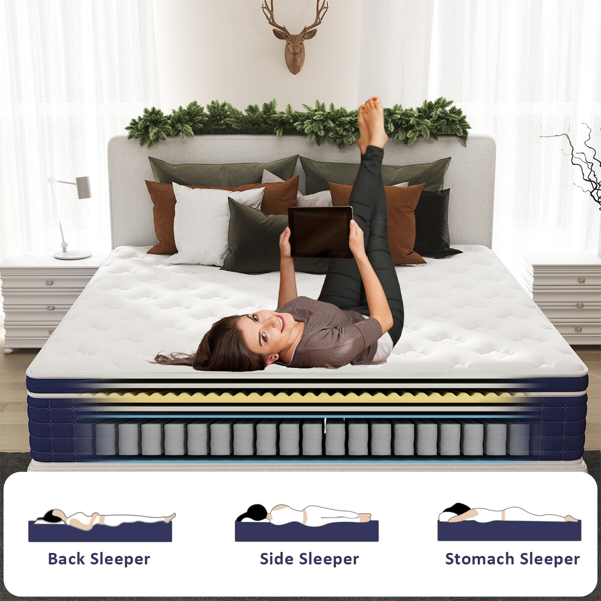 12″ 14″ Gel Memory Foam Mattress Pocket Spring Twin Full Queen King Bed in a Box