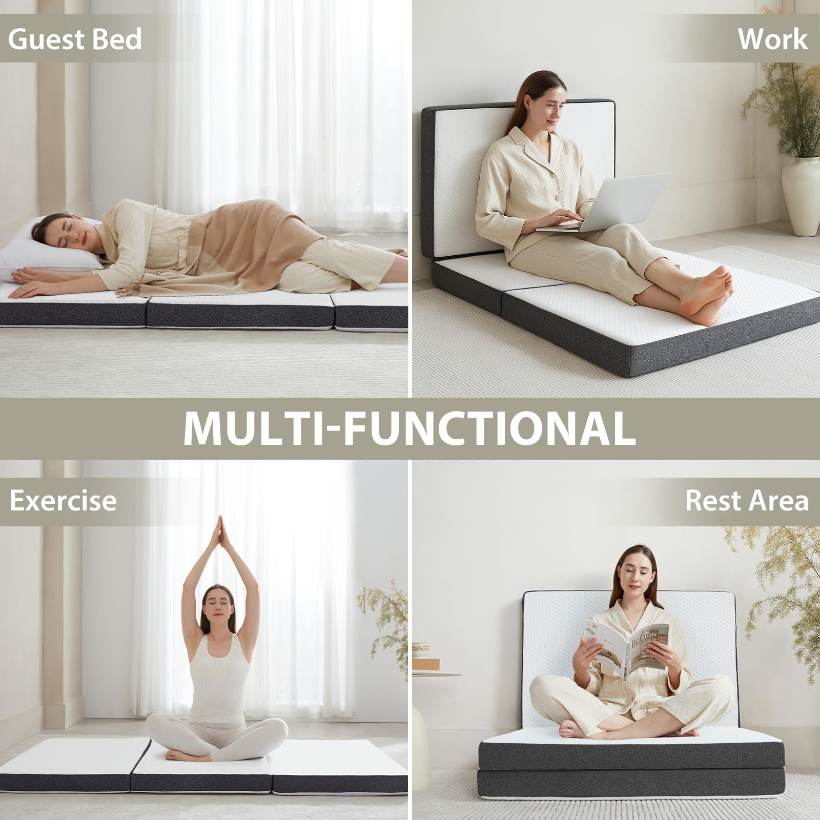Tri Fold Memory Foam Foldable Mattress Single, 3 inch Folding Mattress for Gu…