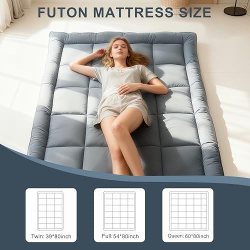 Japanese Floor Mattress Futon, Thick 5-Layer Roll Up Foldable Twin Grey
