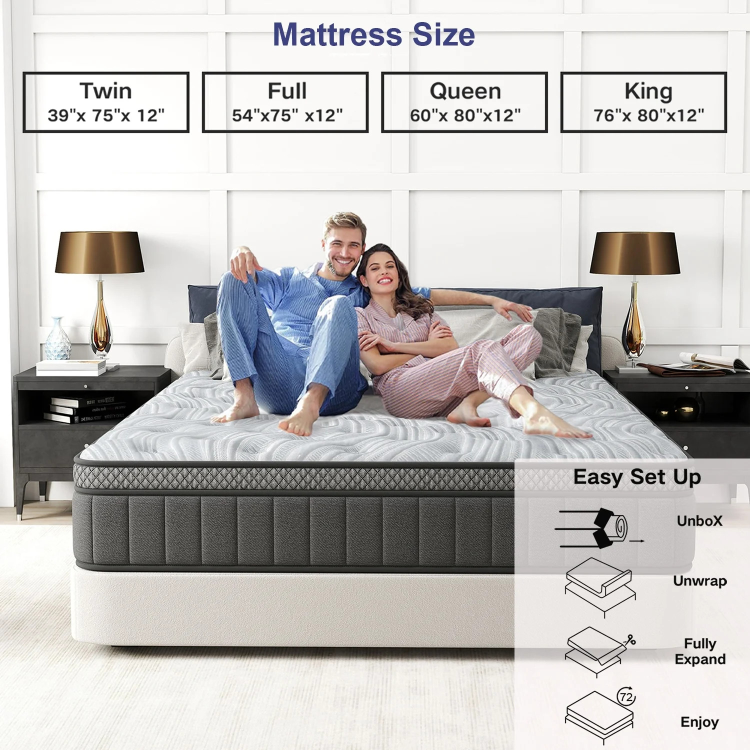 HYBRID MATTRESSES 12 Inch Gel Memory Foam & Pocket Springs Twin/Full/King/Queen