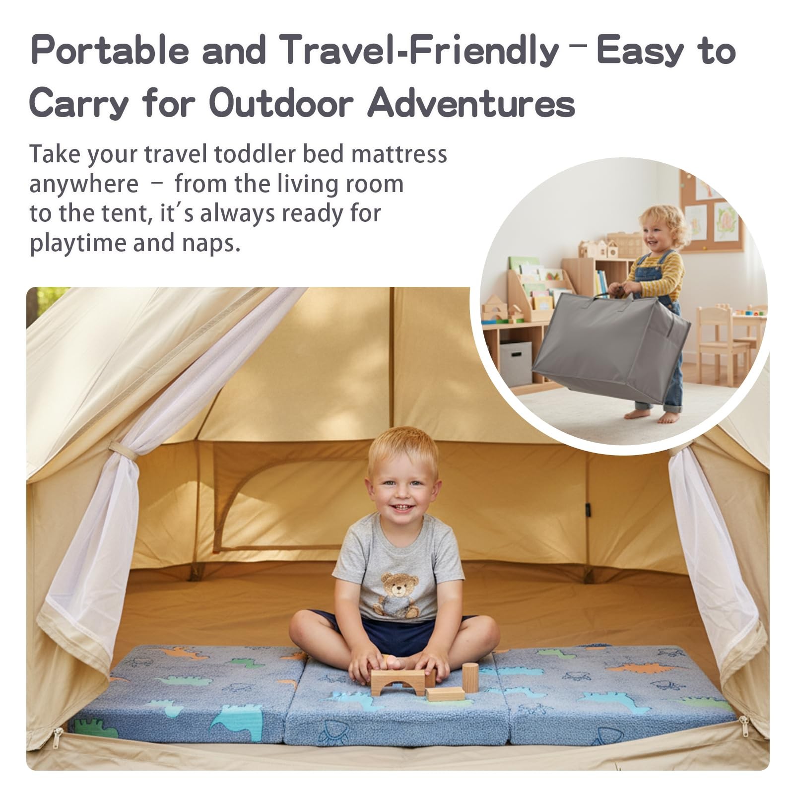 Foldable Floor Mattress for Kids-Glow in The Dark Toddler Nap Mat with Storag…