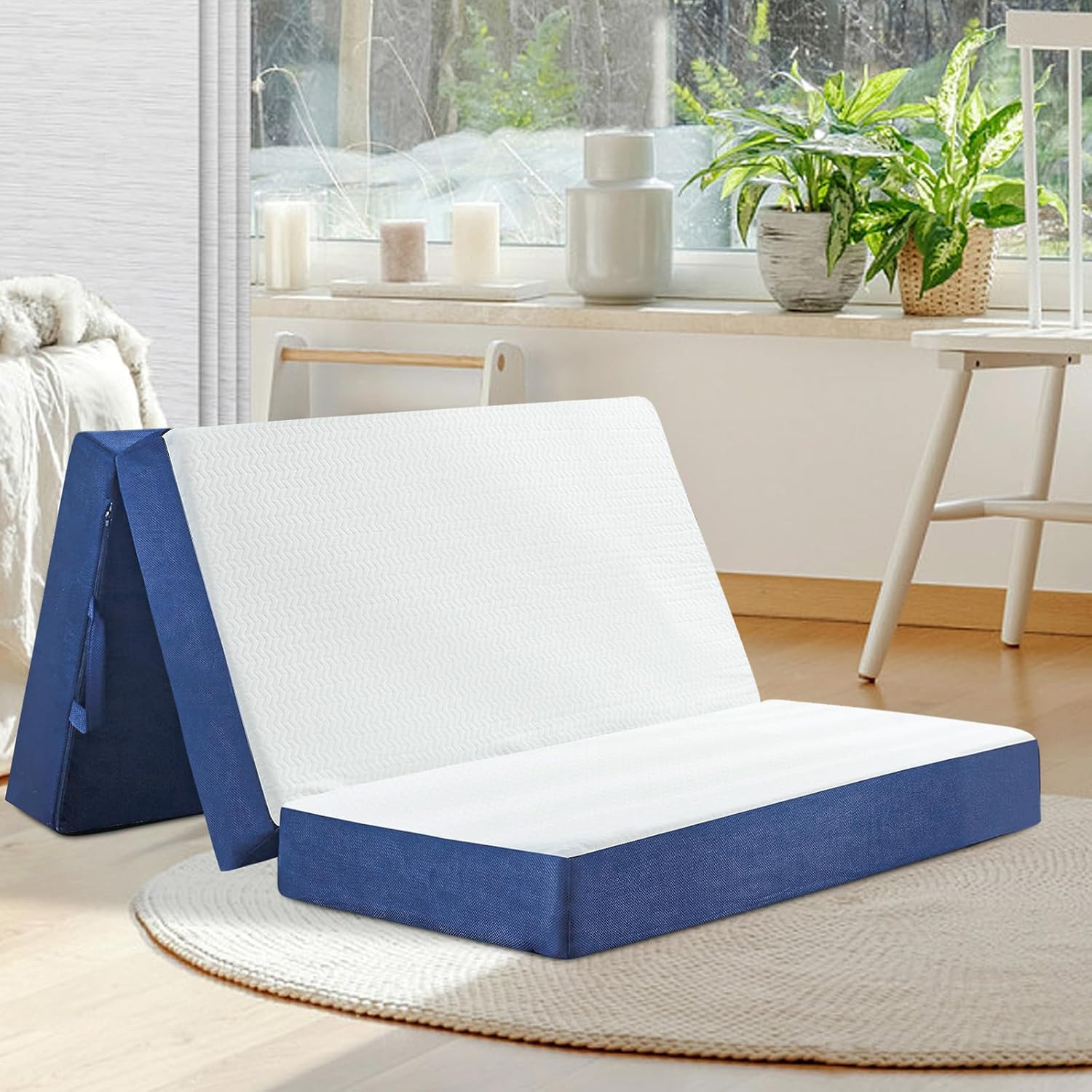 Portable 6″ Memory Foam Trifold Mattress with Washable Cover for Guests & RVs