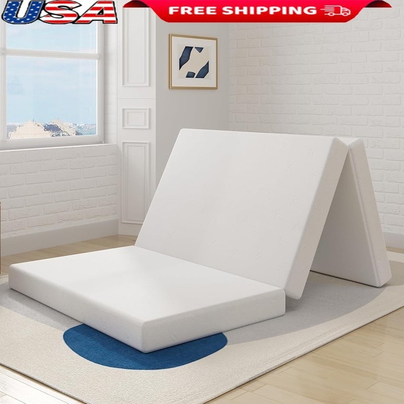 4 Inch Tri-Fold Folding Mattress Portable Camping Travel Guest Bed Play Mat New