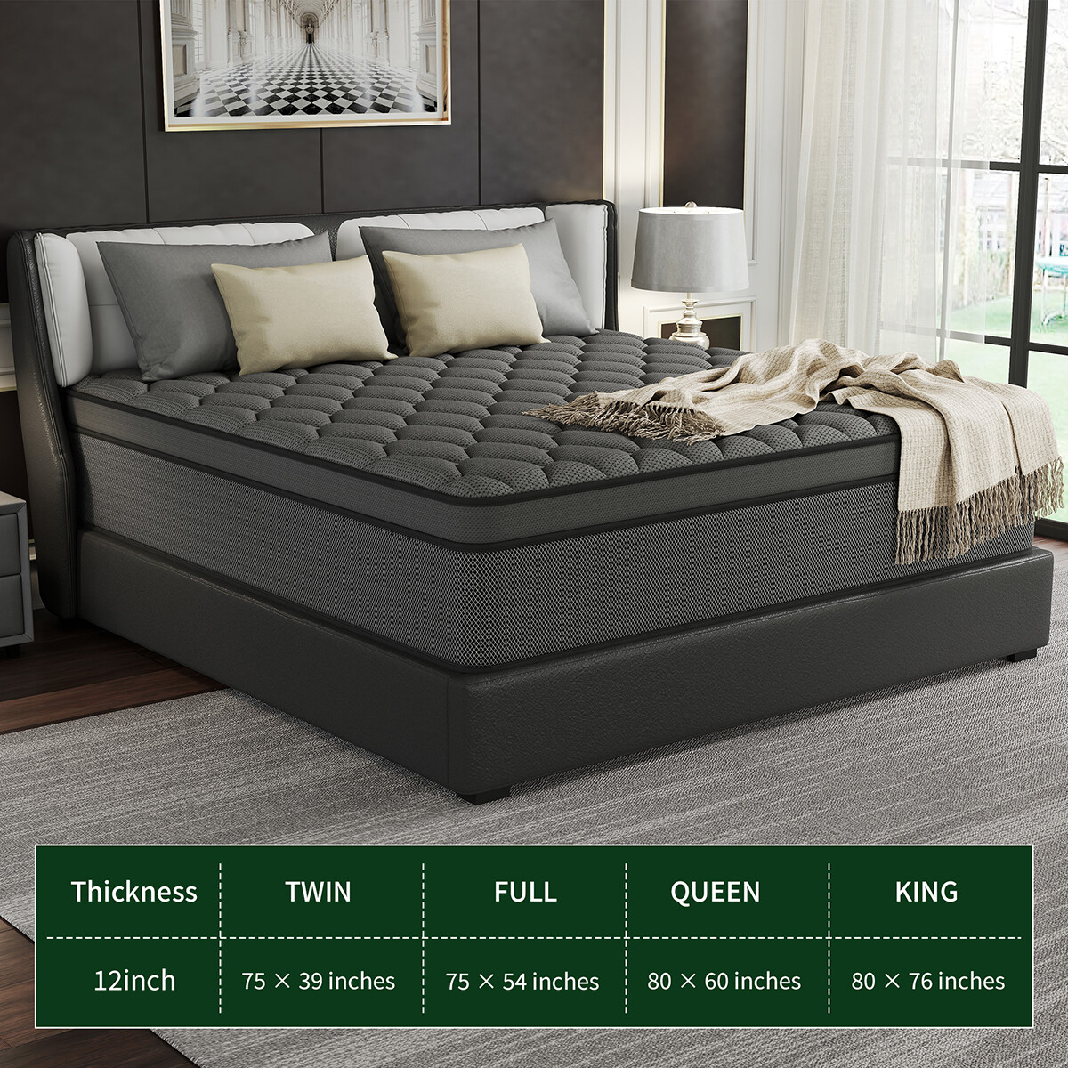 12 Inch Hybrid Mattress Memory Foam InnerSpring Twin Full Queen King In A Box