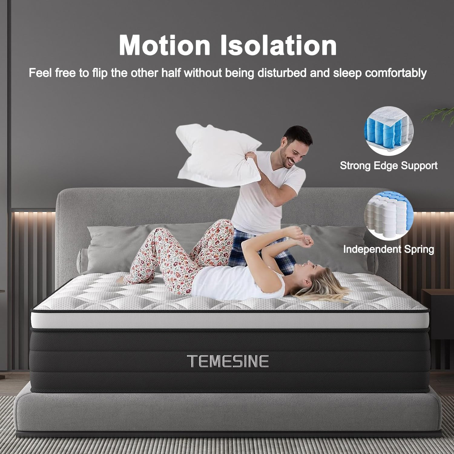14″ Queen Hybrid Mattress – Gel Memory Foam, Pocket Springs, Medium Firm