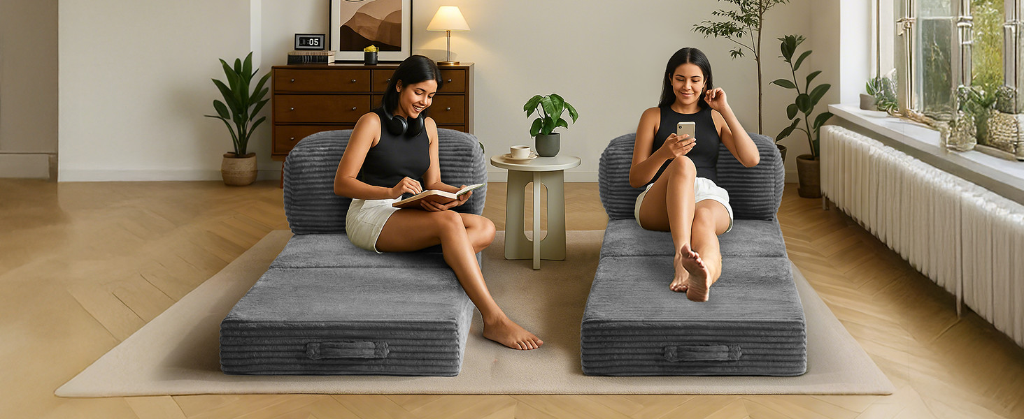 6-inch Convertible Sofa Bed, Foldable Floor Bed Sleeping Couch with
