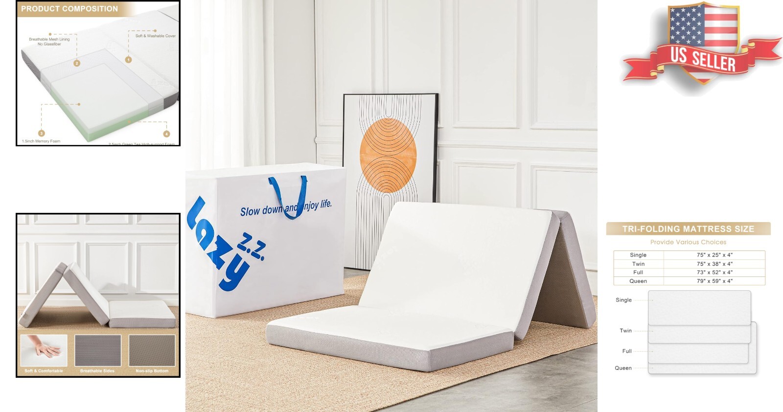 Comfortable 4-Inch Memory Foam Mattress with Washable Bamboo Cover – Single Size