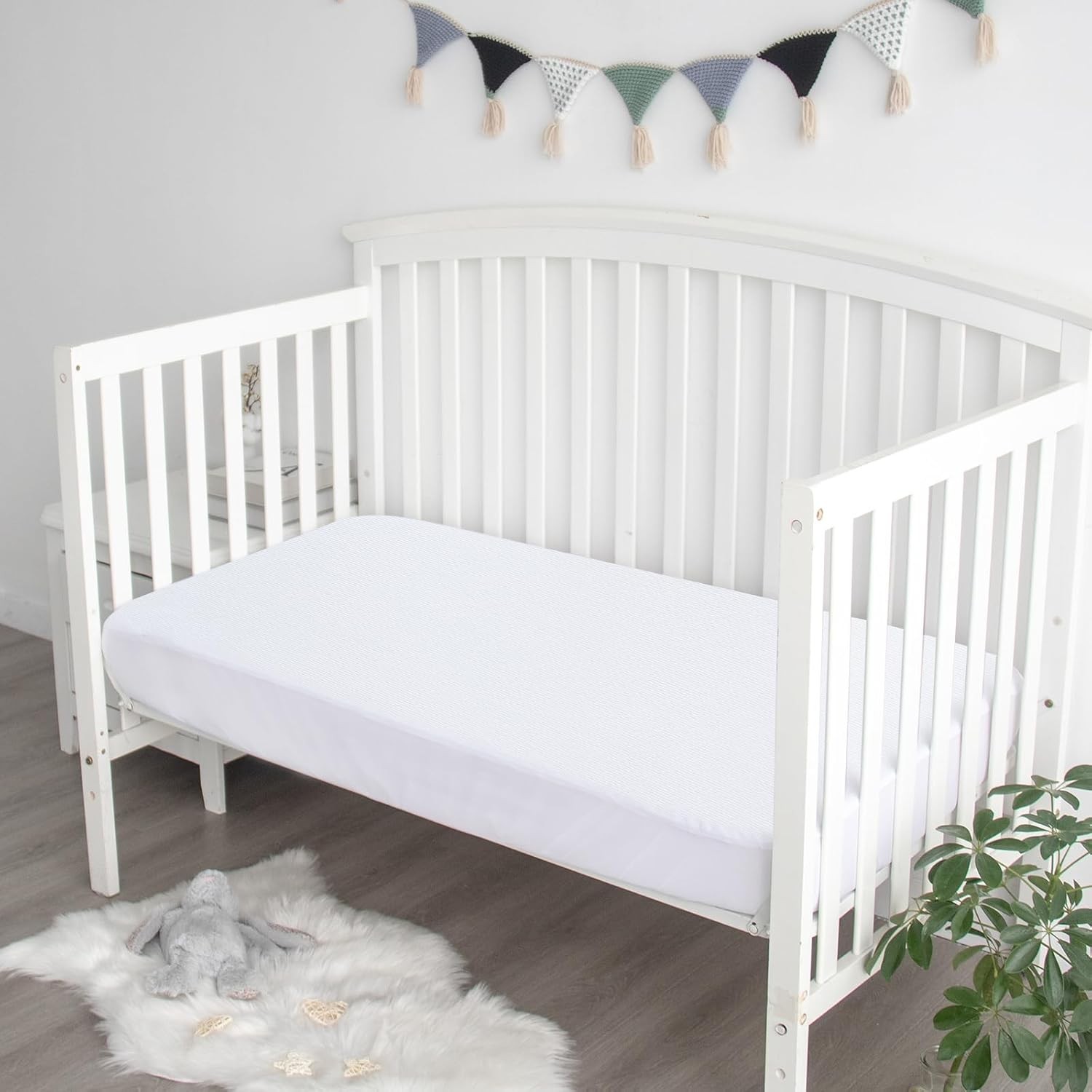 Crib Mattress Protector Waterproof 2 Pack Sheets Fitted Crib, White