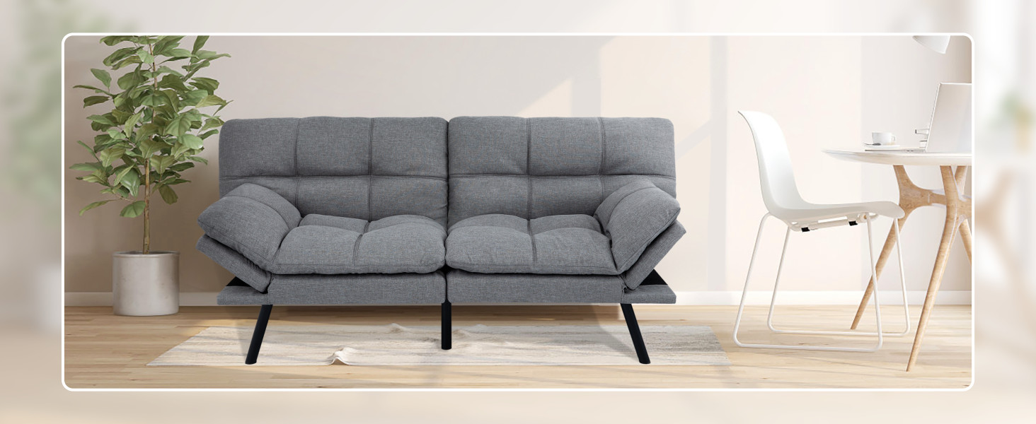 MUUE 71-Inch Futon Sofa Bed, Convertible Loveseat Sleeper | Airy Light