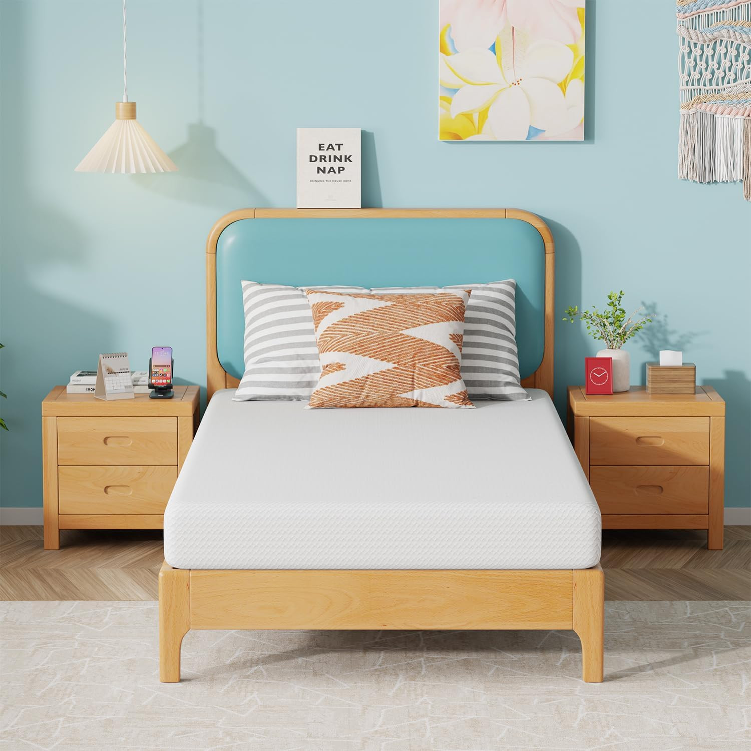 | 8 Inch Twin Mattress | Medium Firm | Gel Memory Foam Mattress | White | Bed in