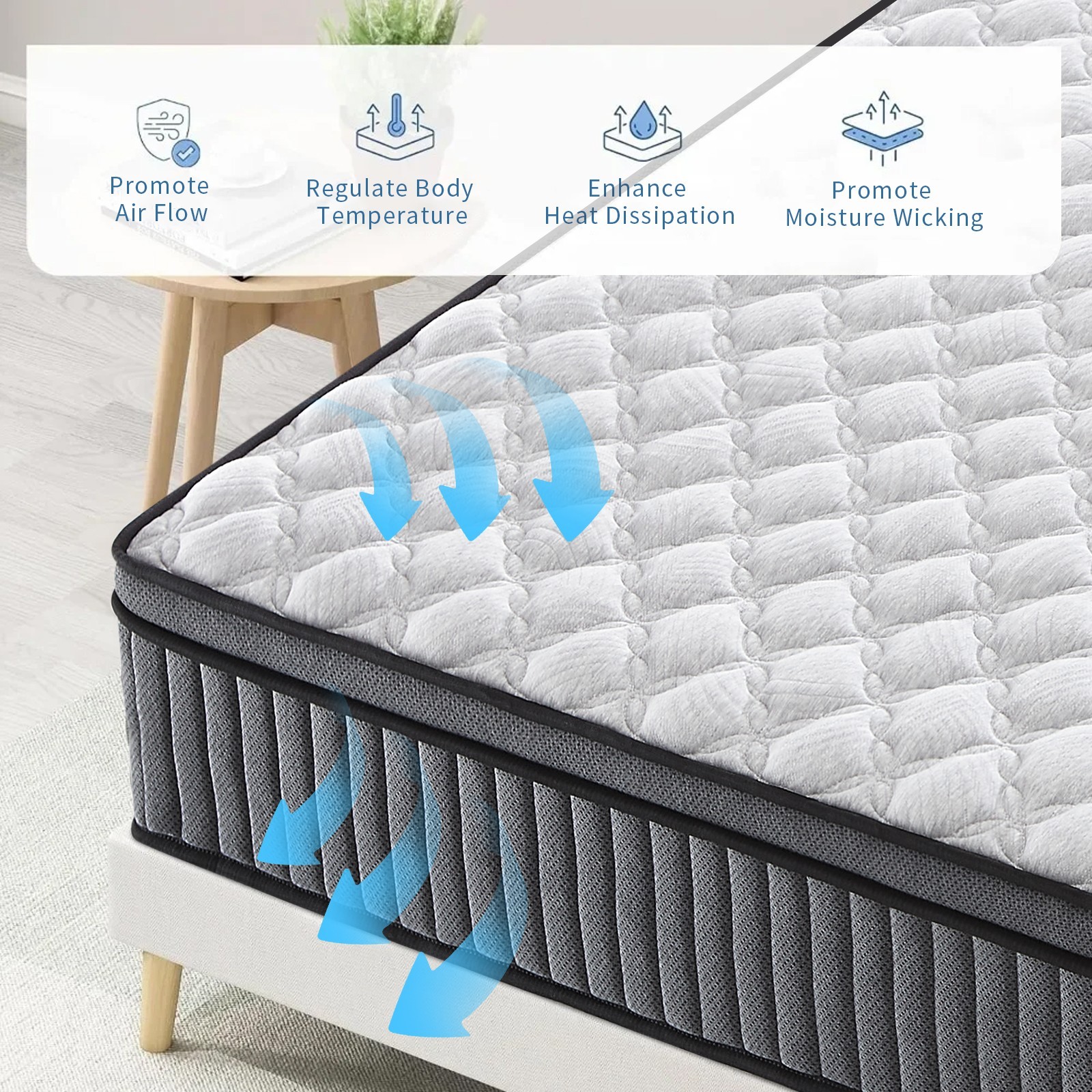 10″12″ Gel Memory Foam Spring Hybrid Mattress Twin Full Queen King Size In A Box