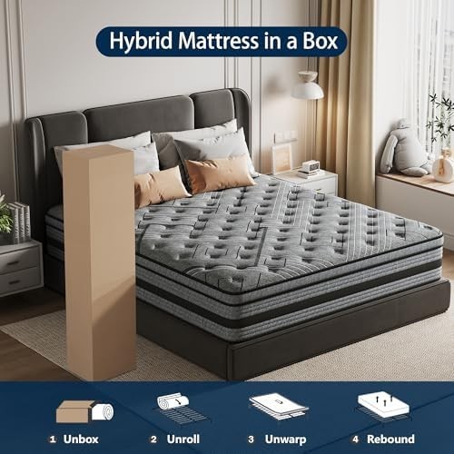 12 Inch Queen Mattress in a Box Hybrid Gel Memory Foam Pocket Spring Soft Plush