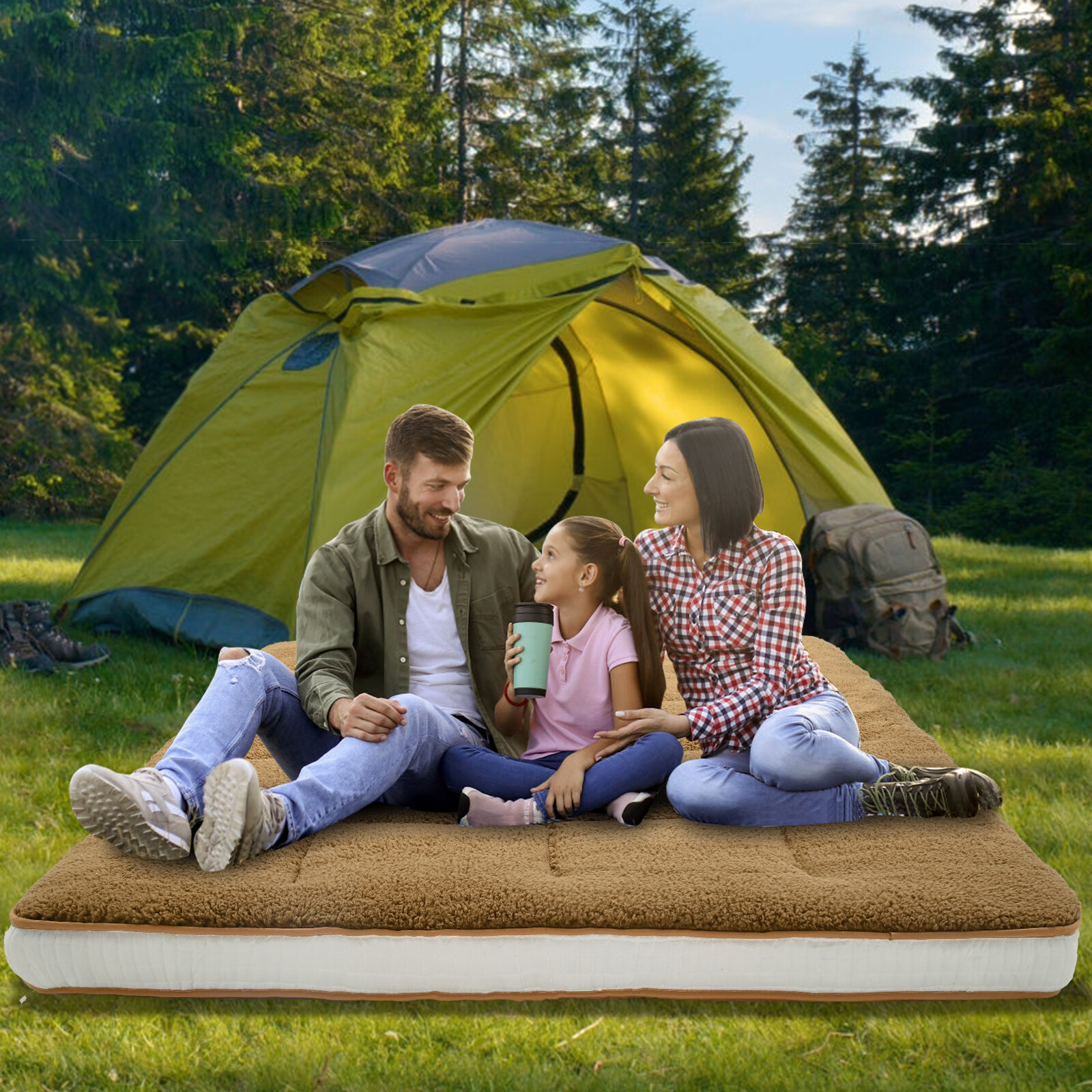 SUNYRISY Japanese Mattress Topper Quilted Fitted Mattress Sherpa Fleece Cushion