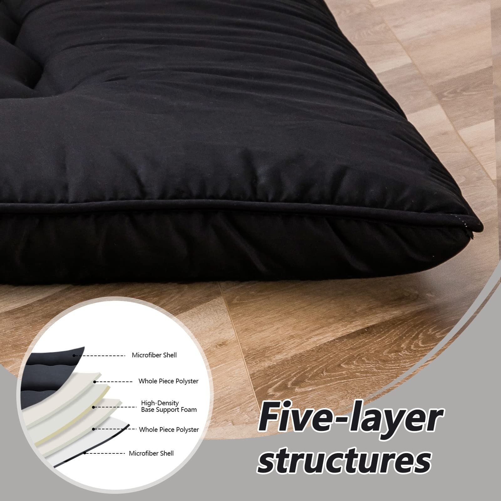 Cot Japanese Floor Futon Mattress, Single Size Tatami Mat Sleeping Pad Foldab…