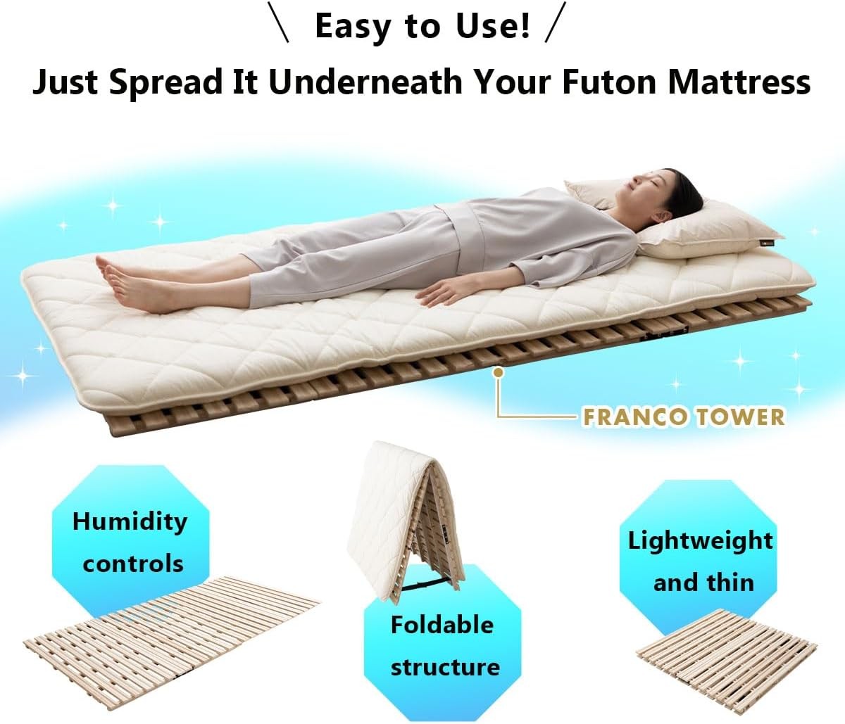 Wood Half-Fold-Type Slatted Bed Twin (38x78in) for Japanese Floor