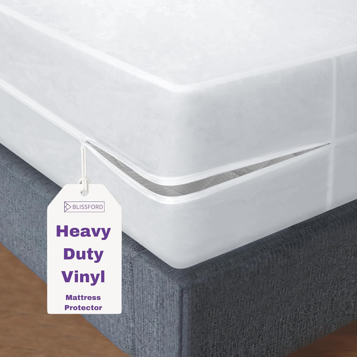 BLISSFORD Plastic Mattress Protector Zippered Queen (60×80) 16 Drop, White