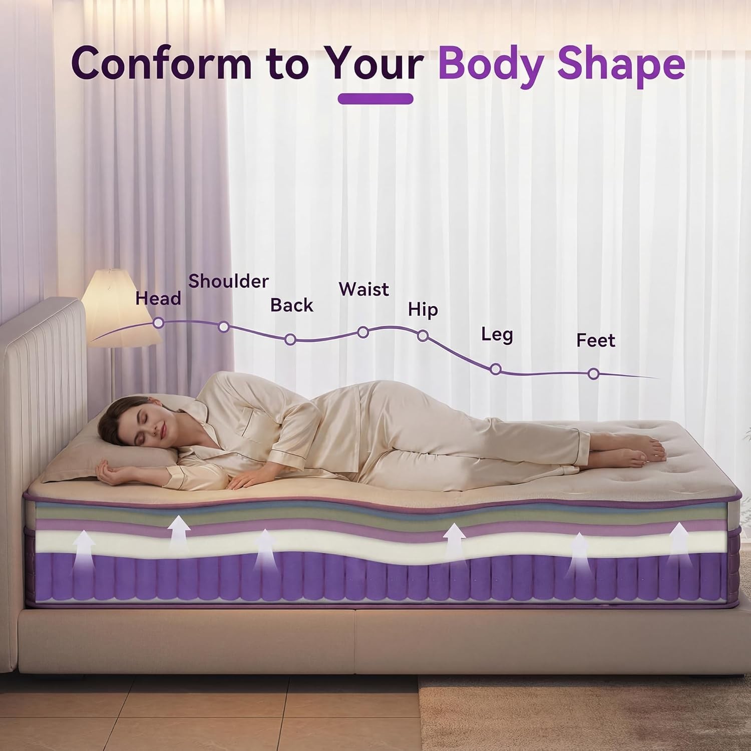 12″ Queen Mattress in a Box Purple Hybrid Mattress with Gel Memory Foam & Pocket