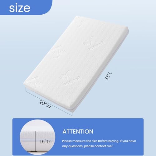 33×20 Bassinet Mattress for MikaMicky: 2″ Thick Dual Sided Gel Memory Foam