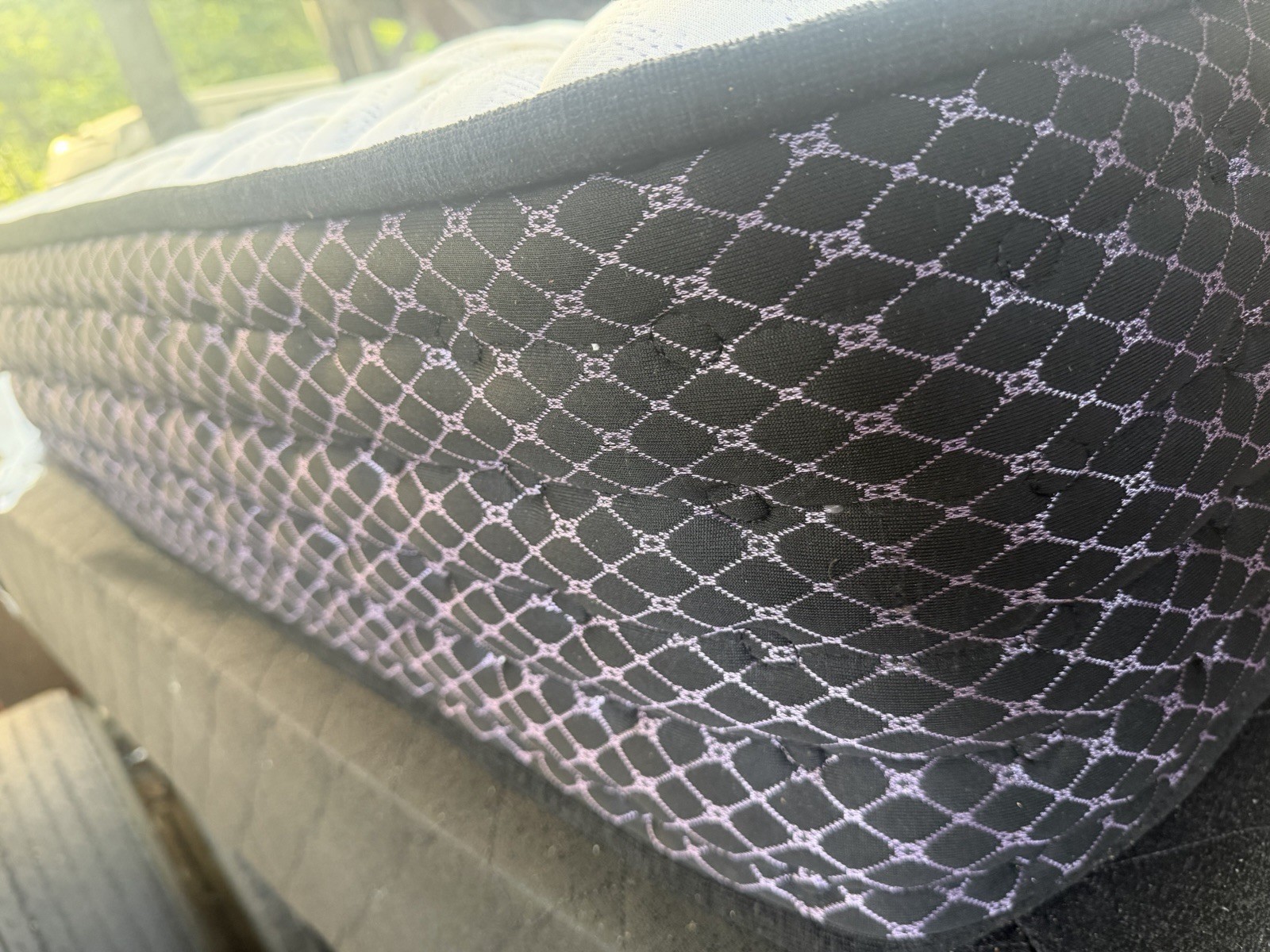 Queen Innerspring Mattress Medium Firm Quilted Fabric Cover White/Black