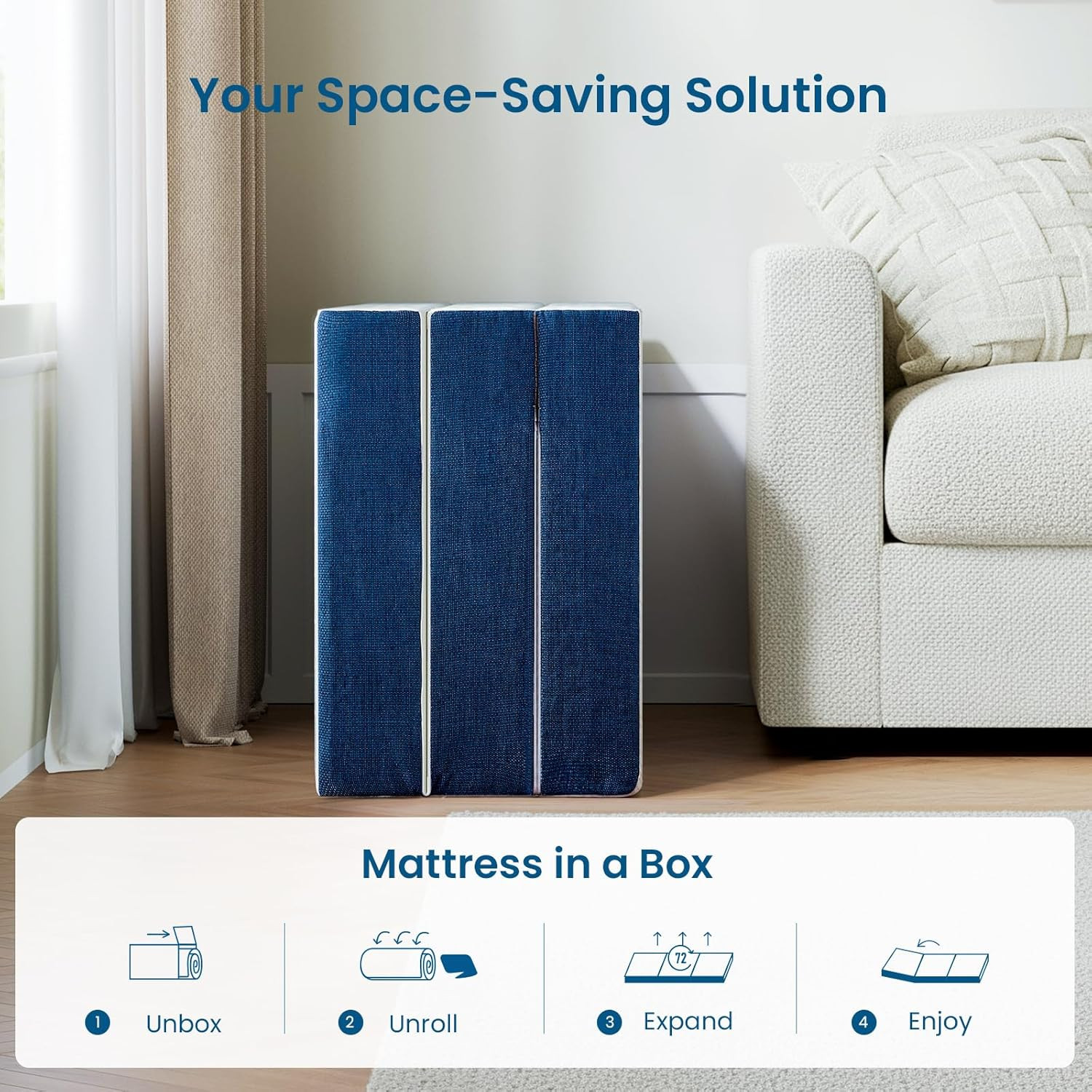 Inofia Queen Size 6 Inch Folding Mattress, Trifold Gel Memory Foam Bed, Foldable