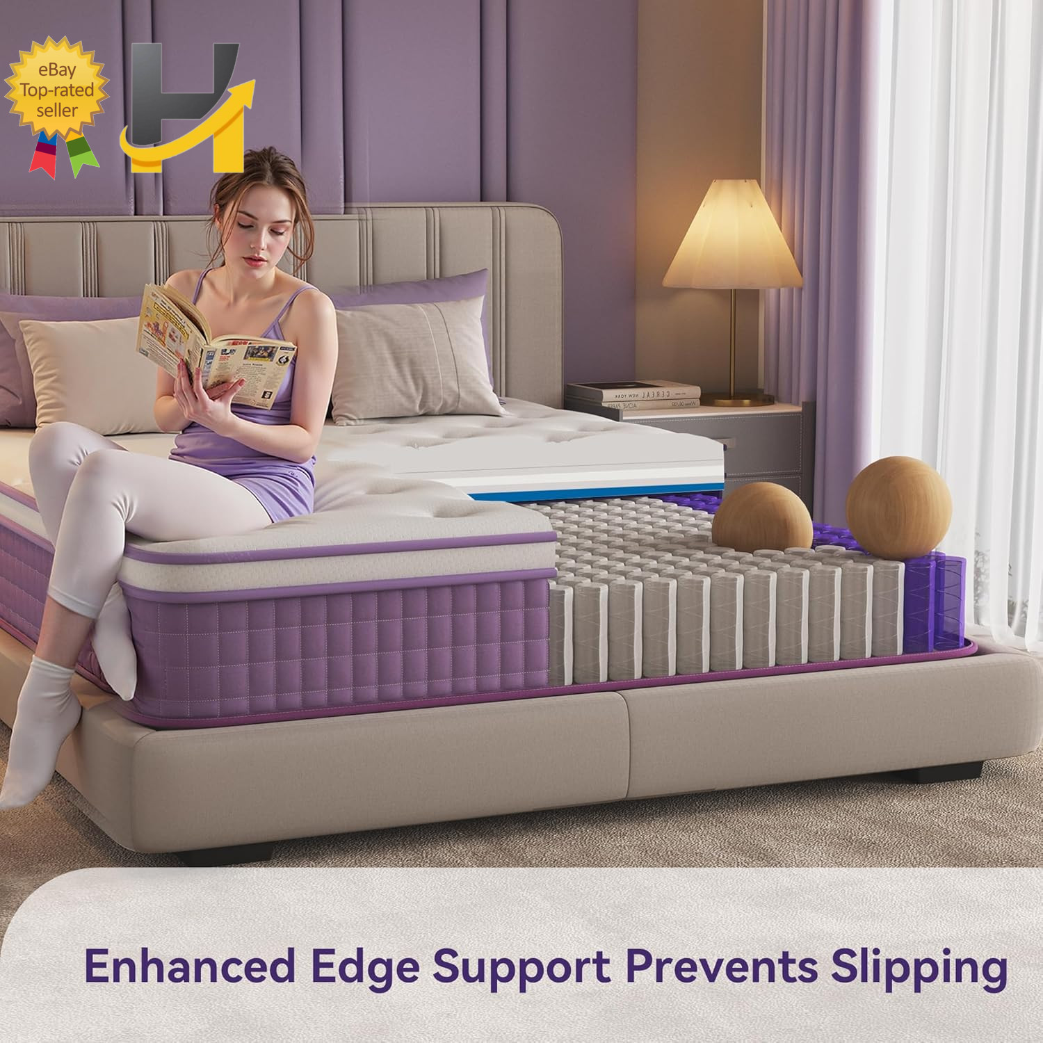 12″ Queen Mattress Purple Hybrid Mattress with Gel Memory Foam & Pocket Springs