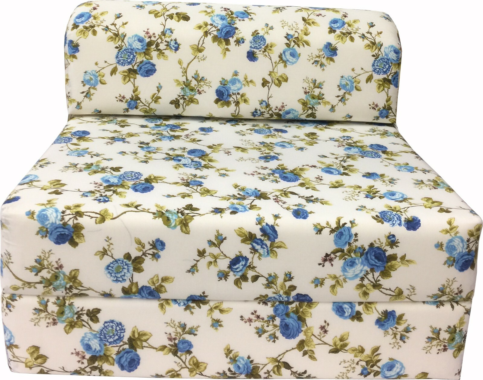 Twin Flip Chair Folding Foam Beds, 6x32x70, 1.8 Density Foam Bedding, Blue Roses