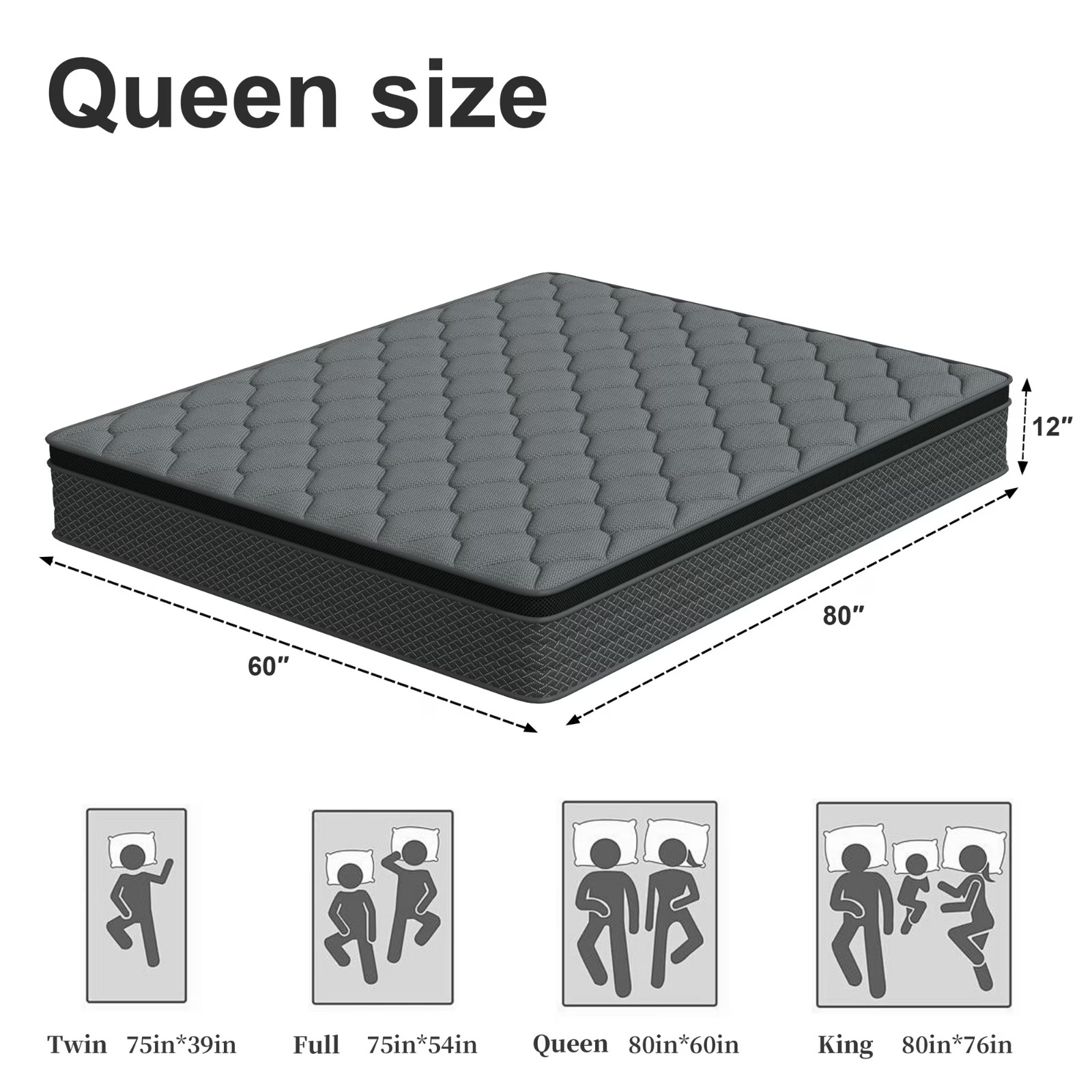 12″ Mattress In a Box Hybrid Pocket Foam Queen Mattress Memory Foam Best Sleep