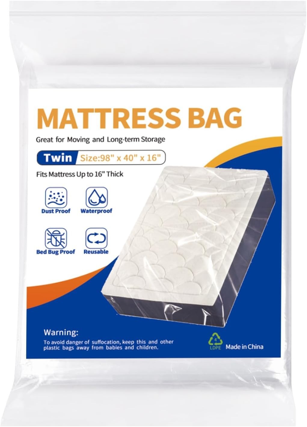 Clear Twin Mattress Bag – Heavy-Duty Waterproof Cover for Safe Moving & Storage