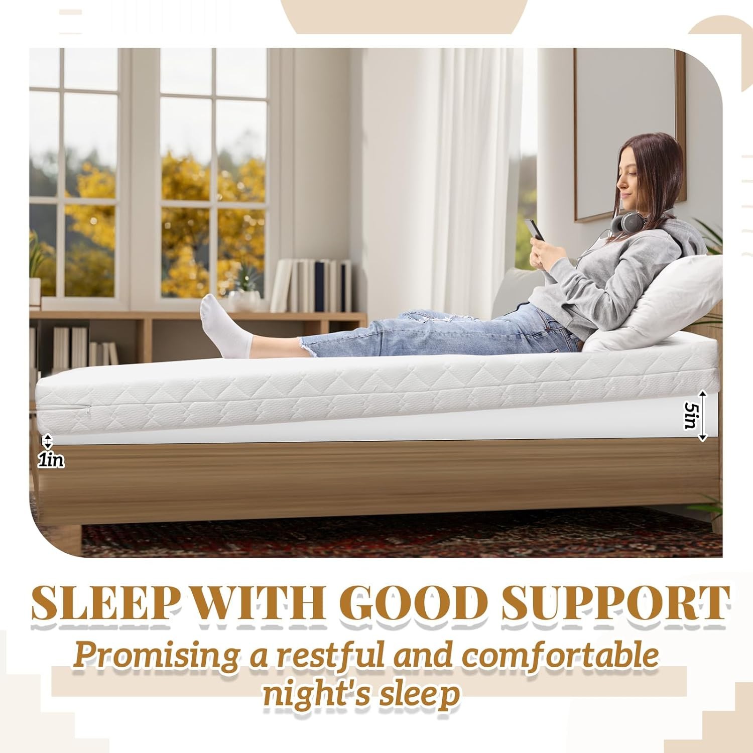 Queen Mattress Wedge 5″ Incline for Acid Reflux, Pain Relief & Snoring Support