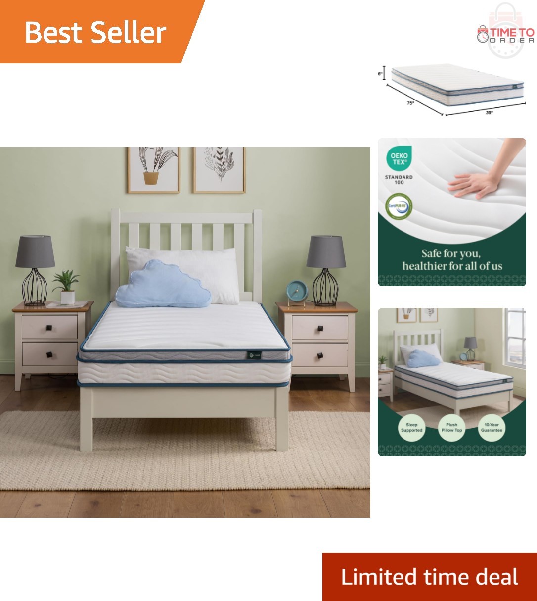 6 Inch Twin Hybrid Mattress Foam Innerspring Bed Mattress in a Box Youth Guest