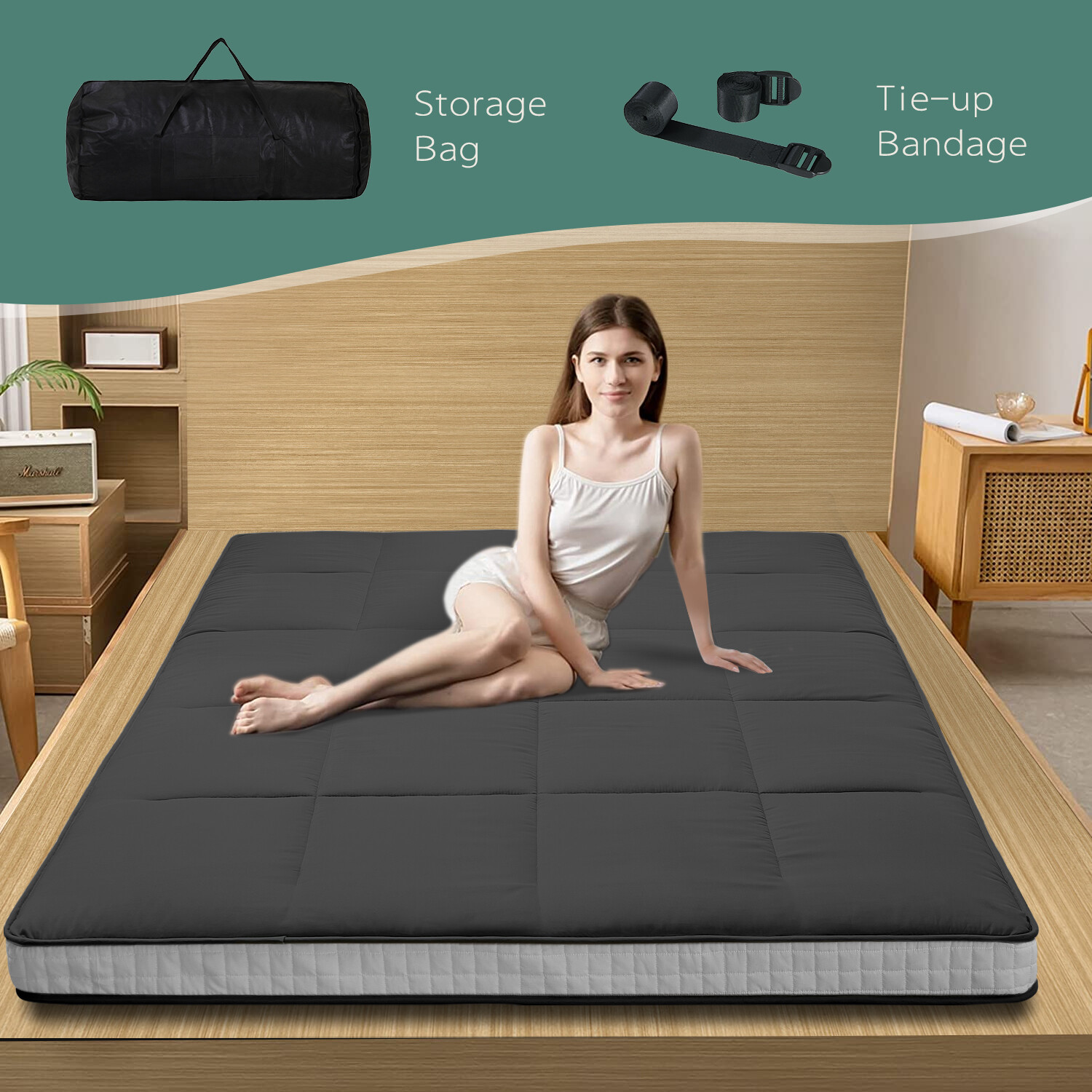 NAIZEA 5 in Thick Foldable Mattress Topper Thicken Tatami Mat Roll Up Mattress