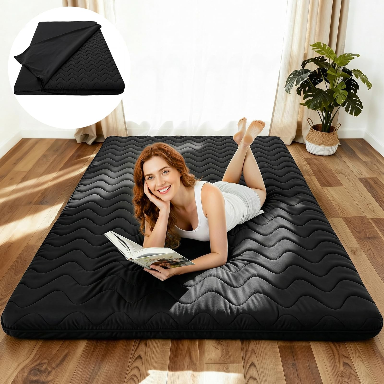 Japanese Floor Mattress Futon – 3.5″ Extra Firm Foldable Tatami Mat, 5-Layer …