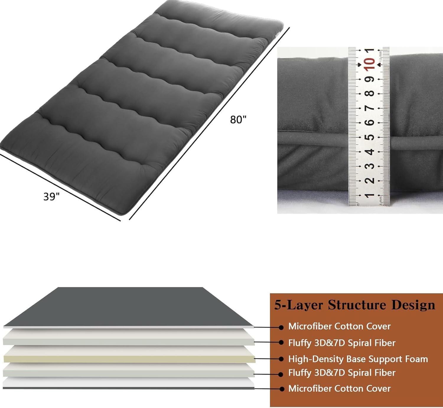 39″ x 80″ Twin Size Japanese Floor Mattress Potable Sleeping Camping Mat Pad