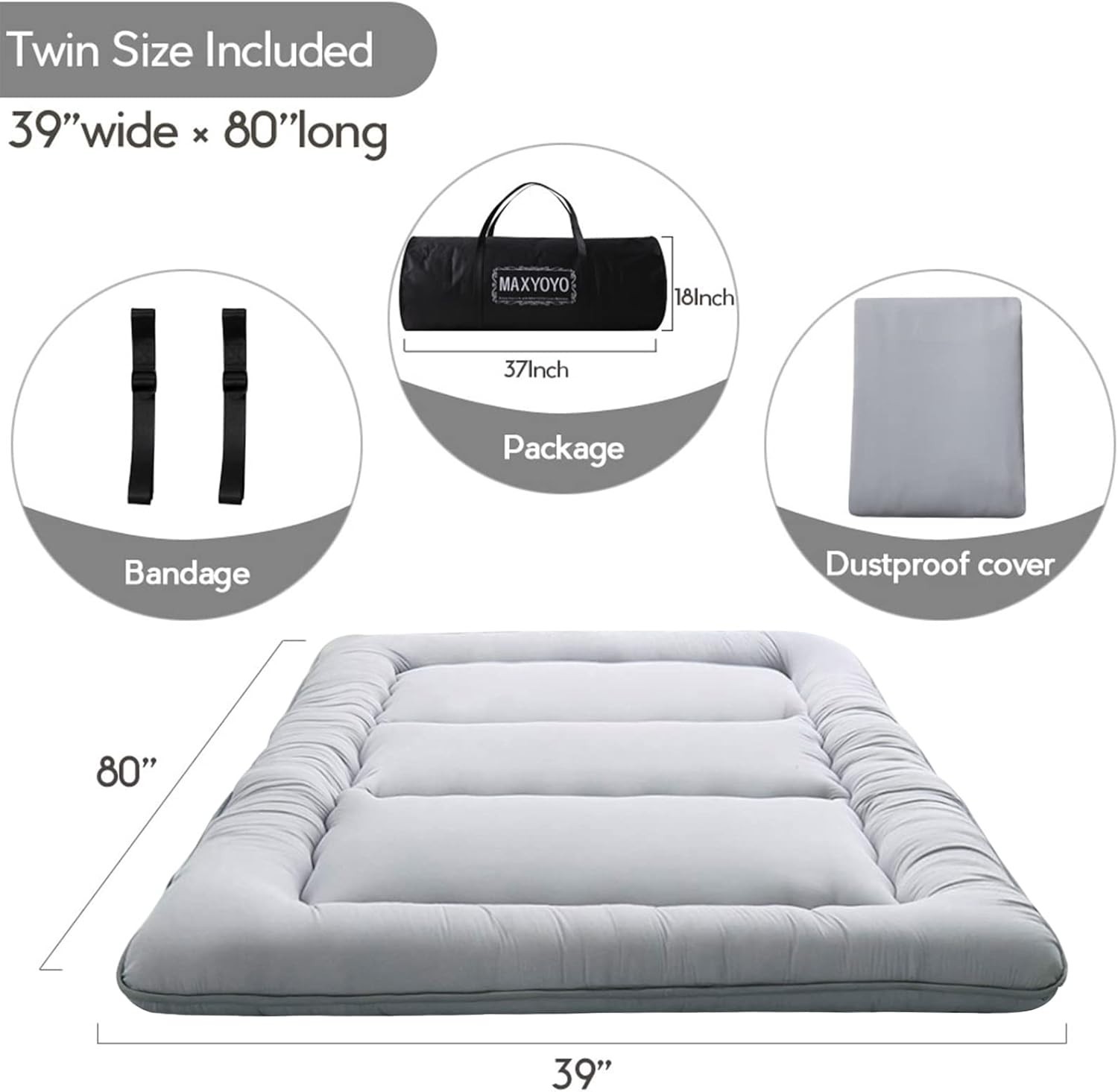 Luxurious Japanese Futon Mattress – Twin Size, Foldable, Grey Daybed Solution