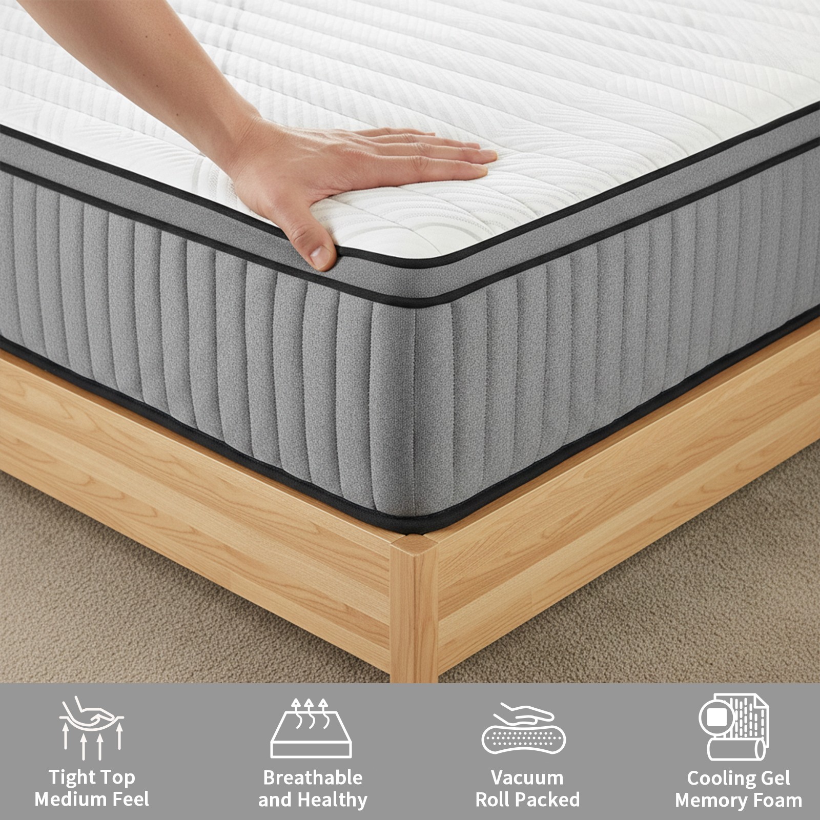 12″ Full Size Gel Memory Foam Pocket Spring Hydird Mattress In A Box Medium Firm