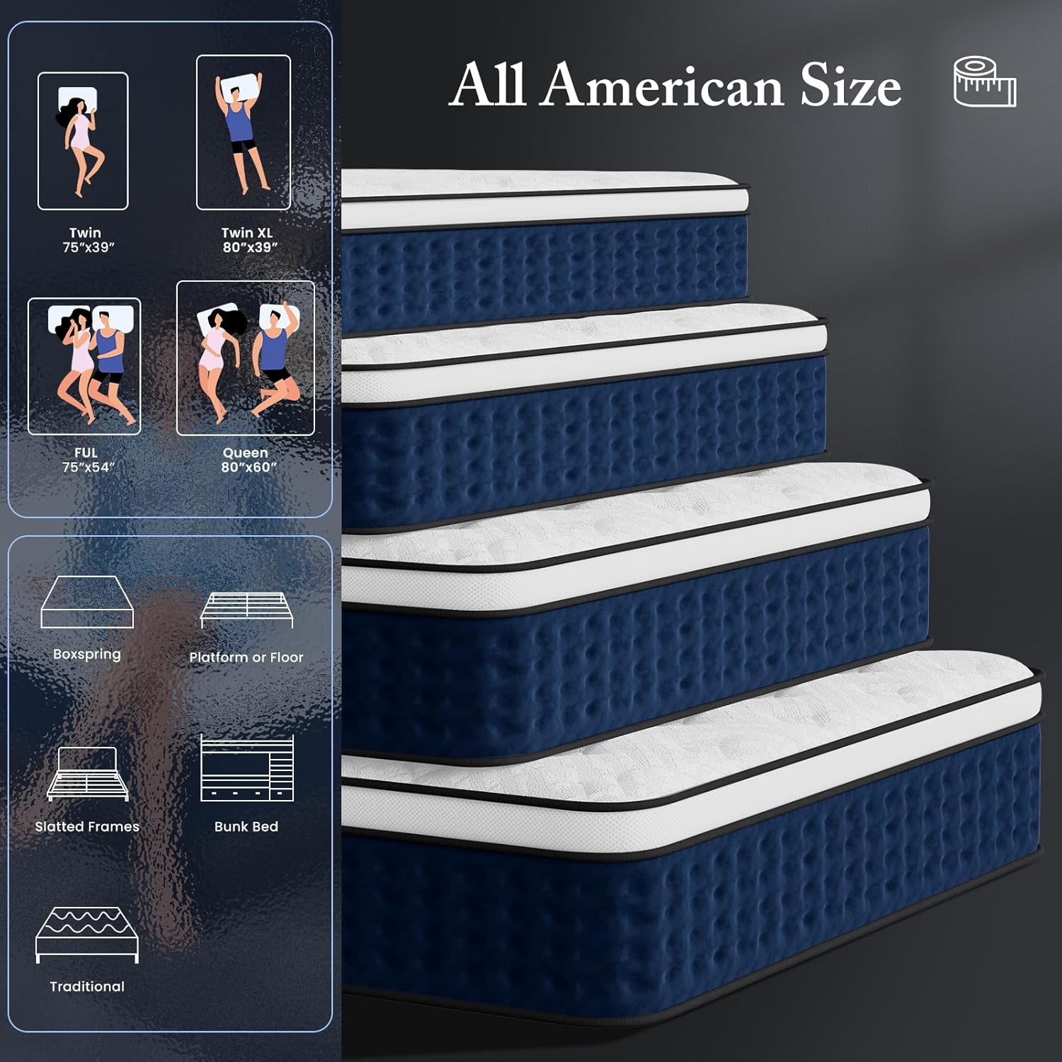 Queen Mattress, 12 Inch Hybrid Mattress Queen Size in a Box with Gel Memory Foam