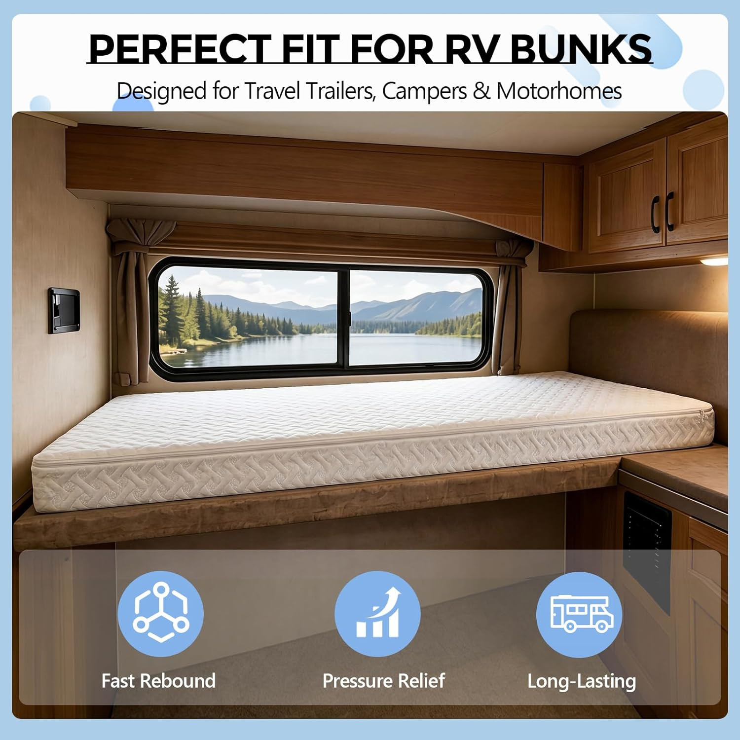 Upgraded 2.5 High Density RV Bunk Mattress (30″ X 75″ X 4″), Replacement Memory