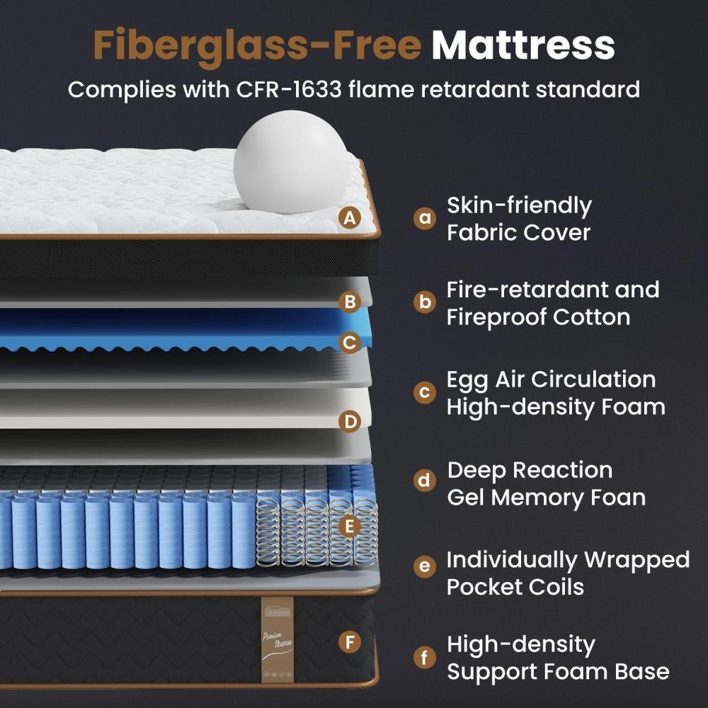 10″ Queen Plush Hybrid Mattresses Independently Encased Coils & Gel Memory Foam