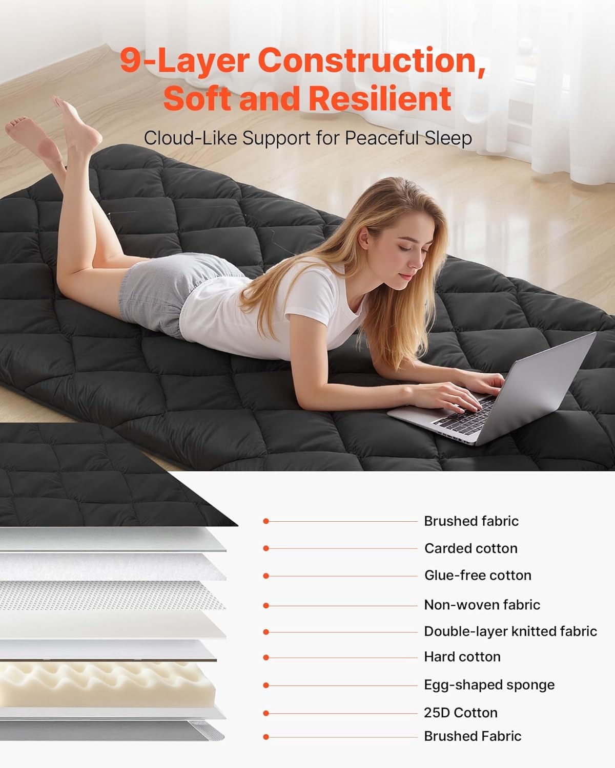 Black Thicken Foldable Floor Mattress Tatami Mat Sleeping Pad 60*80Inch Bed Sofa