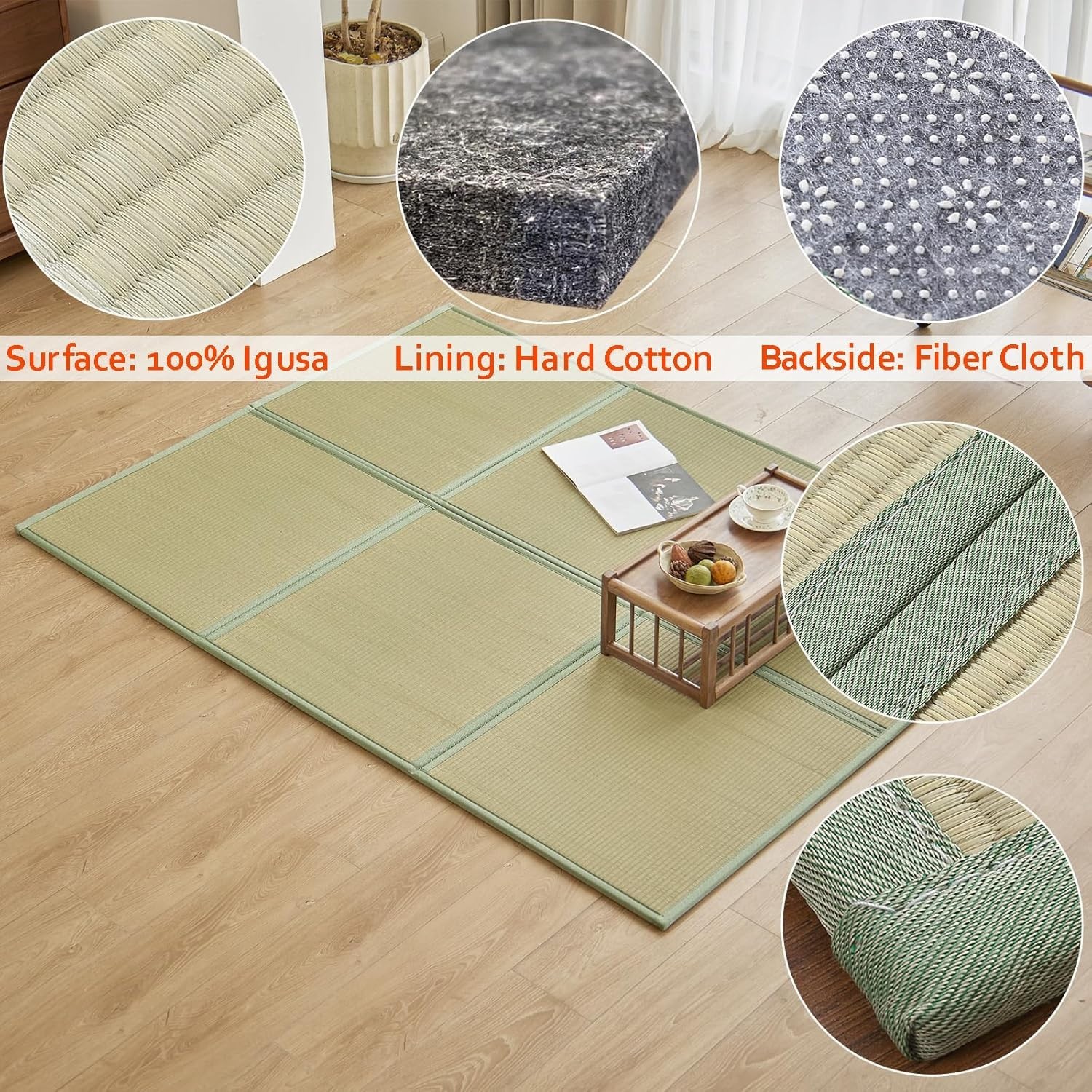 Japanese Tatami Mat,(Queen, 79″ x 59″ x 0.5″)100% Rush Grass Portable #1132S UP1