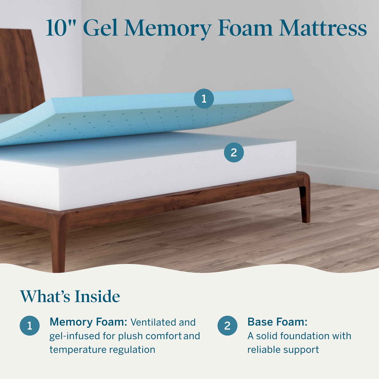 Lucid Refresh 10″ Dual-Layer Gel Memory Foam Mattress Firm Cooling Bed in a Box