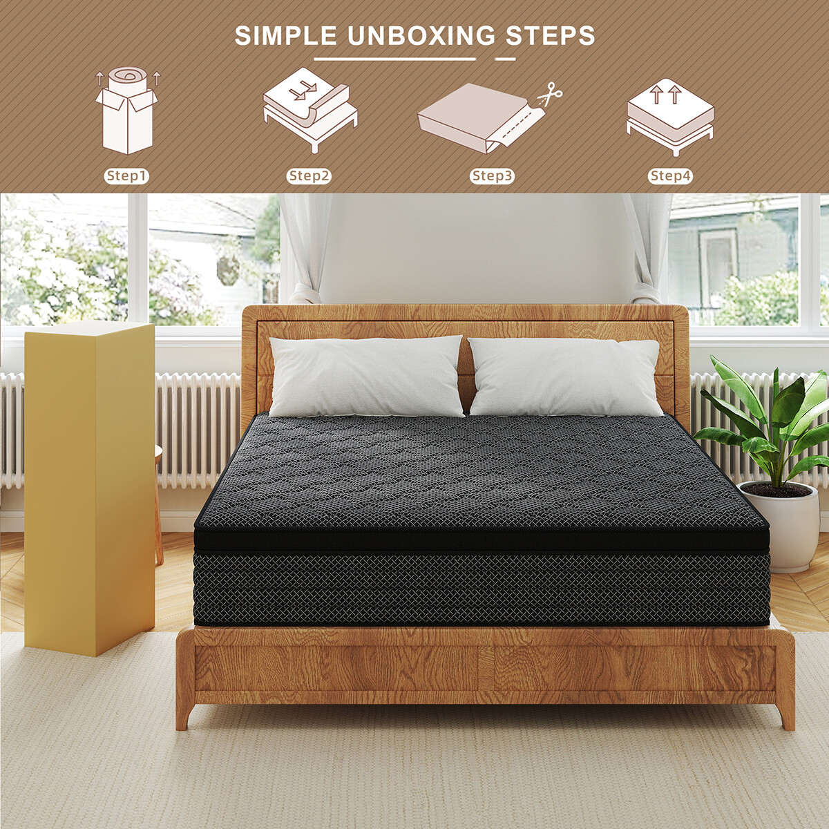 12″14″ Twin Full Queen King Mattress Memory Foam Pocket Coil Hybrid Bed In a Box