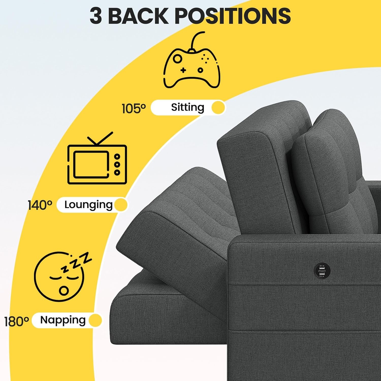 Sleeper Chair Convertible Chair Bed Fabric Futon Sofa Bed 3-in-1