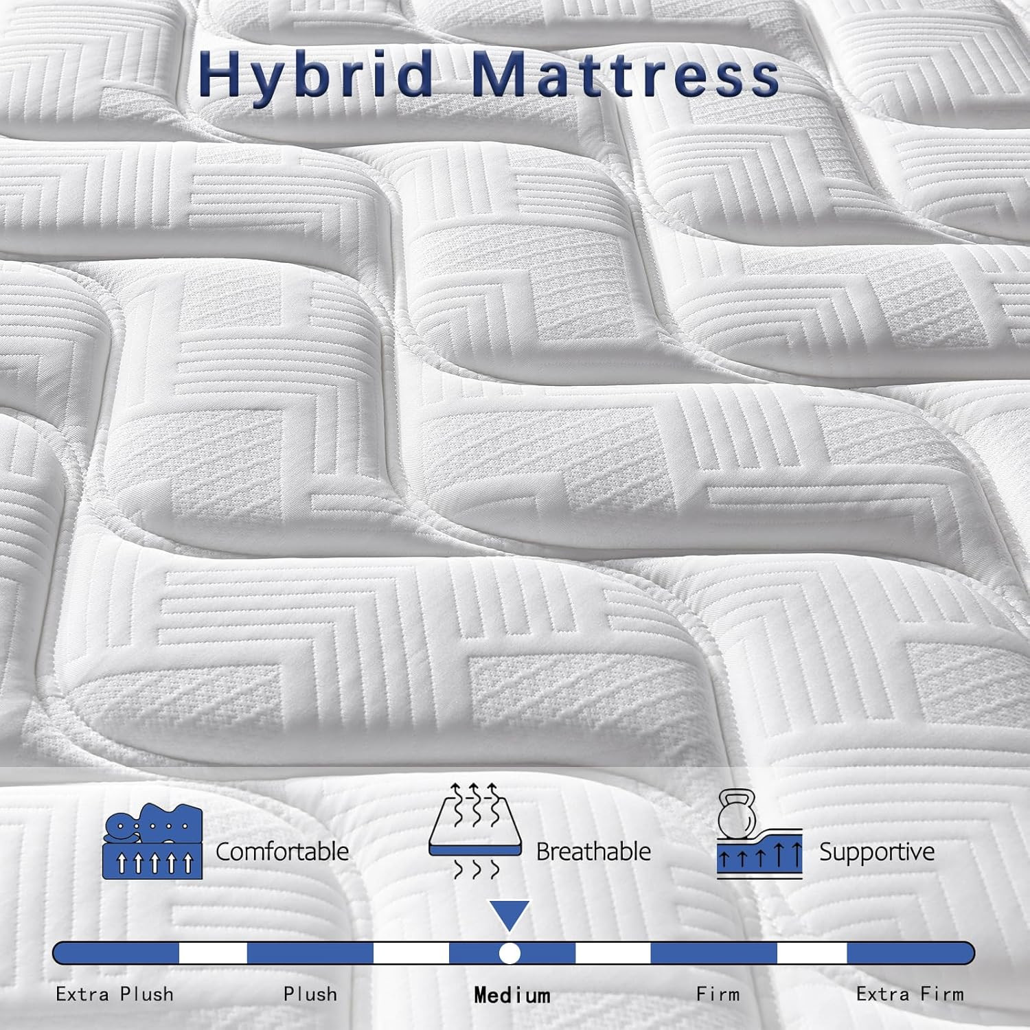 14″ Hybrid Queen Mattress, Memory Foam & Pocket Springs, Medium Firm, CertiPUR-U