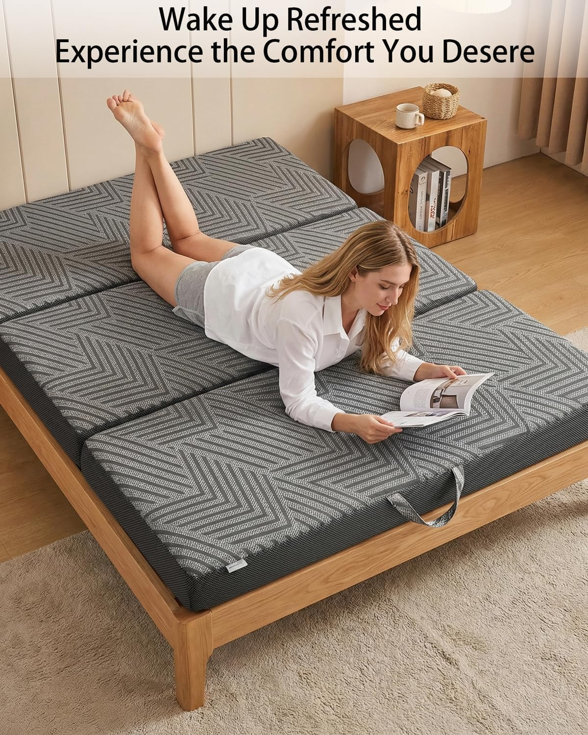 Queen Tri-Folding Mattress 6″ Memory Foam, Removable Cover, CertiPUR-US Certifie
