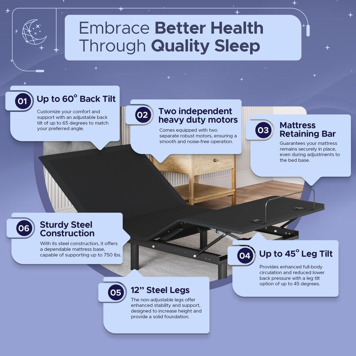 Celestial Aurora Twin XL Adjustable Bed & 8″ Gel Memory Foam Mattress Set