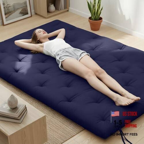 Water Resistant Japanese Futon Mattress, Queen(80″L x 60″W x 2.5″Th) Navy Blue