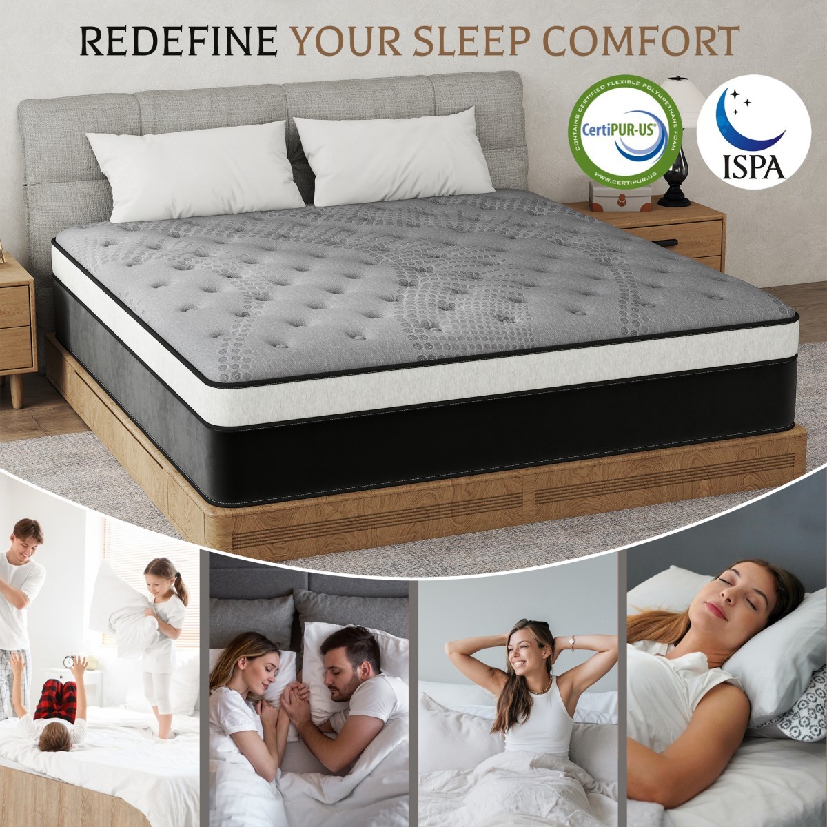 12″ 14″ Twin Full Queen King Mattress in a Box Pocket Coil Gel Memory Foam
