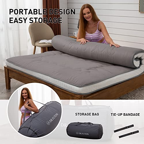 Japanese Floor Futon Mattress Extra Thick Folding Roll Up Bed Twin Darkgrey